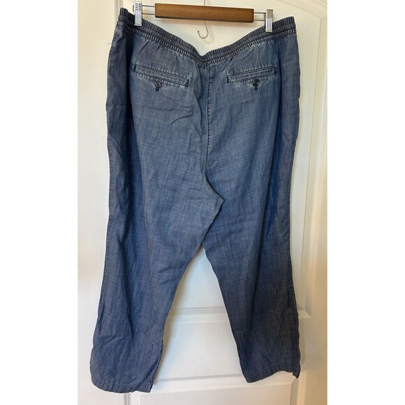 Talbots Pants Extra Large Chambray Easy Drawstring Ankle Lyocell Linen Coastal - Picture 3 of 9